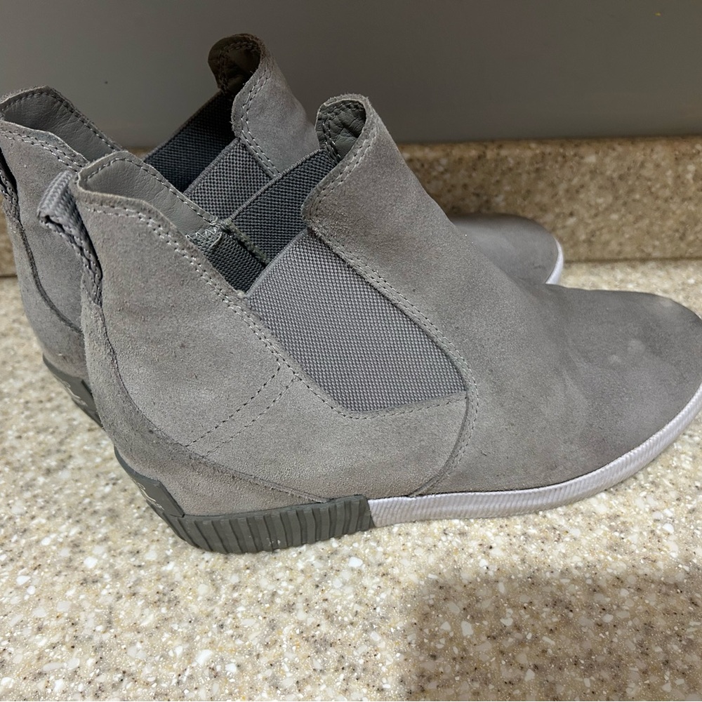 Sorel Gray Suede Slip-On Wedge Sneakers